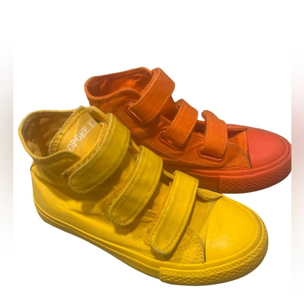 OPOEE mismatch coloured Velcro high top canvas sneakers